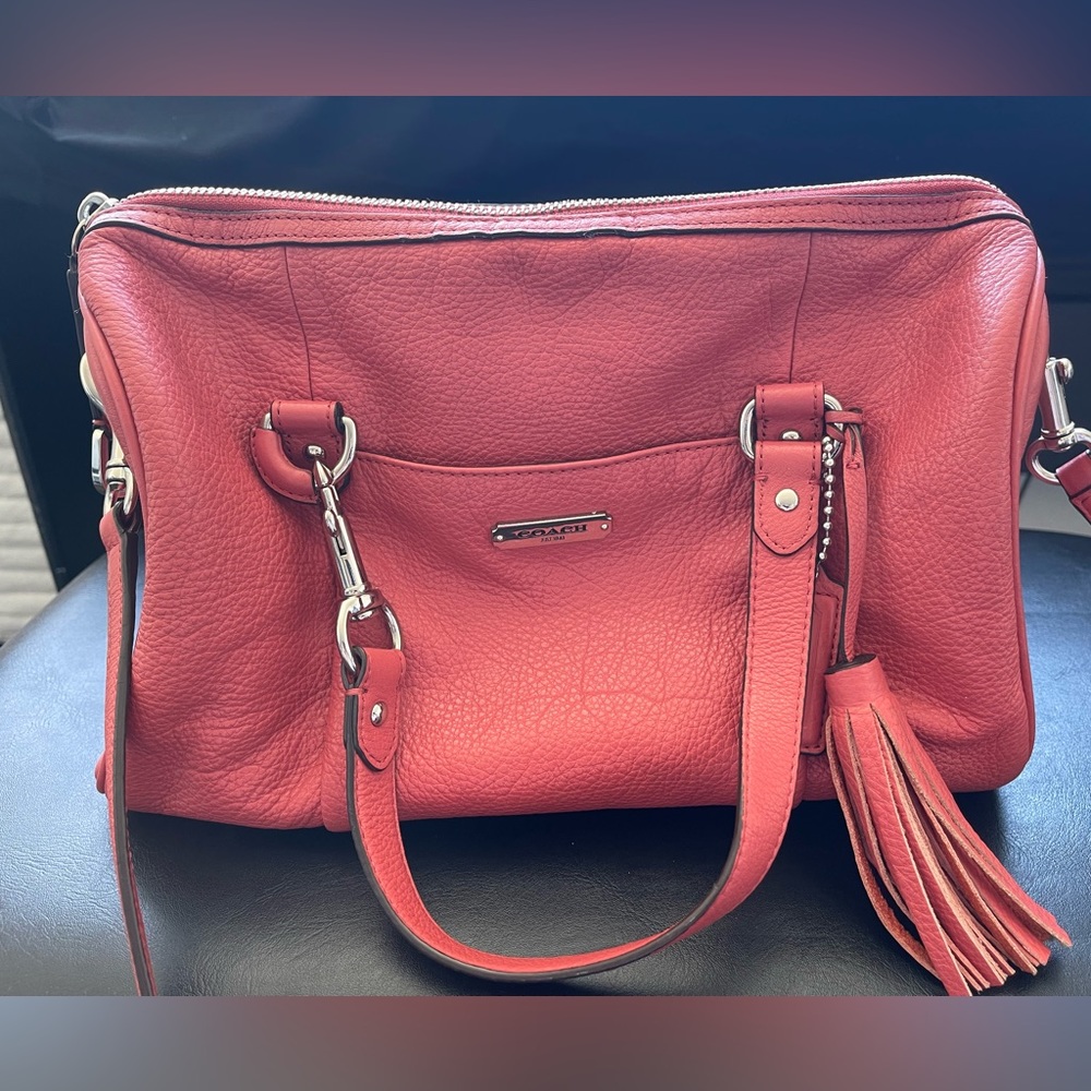Coach Avery Leather Barrel Bag, Red, Pebbled Leather Gem